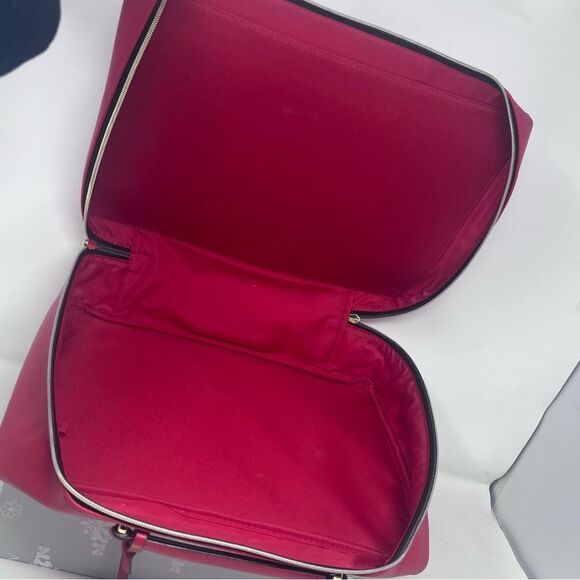 Estee Lauder Cosmetic Train Case Red Faux Leather Card Suits Detail Bag Charm - Picture 12 of 13